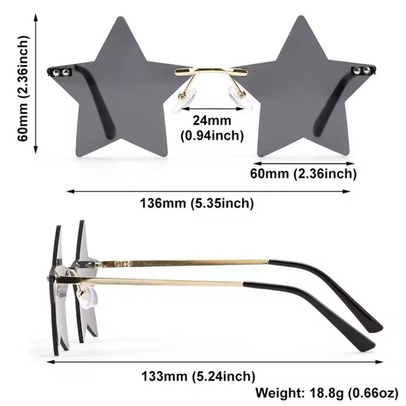 Star-Shaped Sunglasses Rimless Blue Gold Fun Festival Party EDM New Year's - Picture 10 of 15